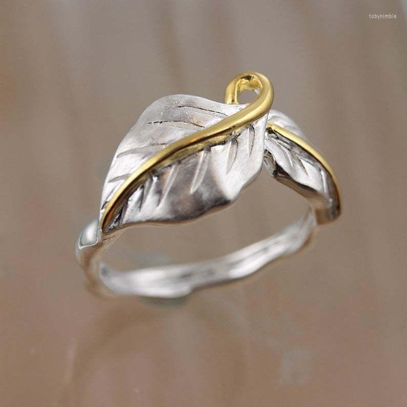 

Wedding Rings Trendy Male Female Leaf Open Ring Dainty Gold Silver Color For Women Men Luxury Metal Big Engagement