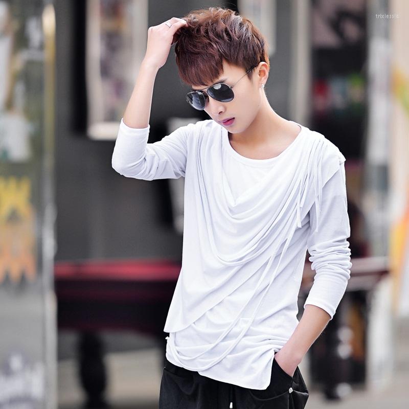 

Men' T Shirts Autumn And Winter Fashion Men' Long-sleeved Undershirt Large Size False Two Pile-collar T-shirt Youth Personality Stage, Black