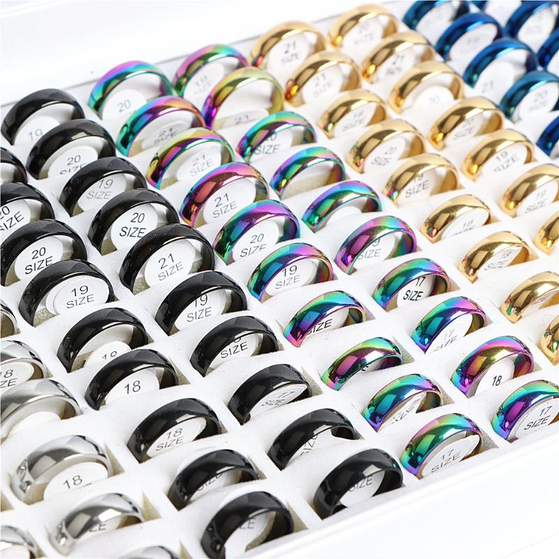 

Cluster Rings Wholesale 20/30/36/50/100Pcs/lot 6MM Fashion Simple Stainless Steel Smooth For Women Men Mix Color Party Gifts JewelryCluster