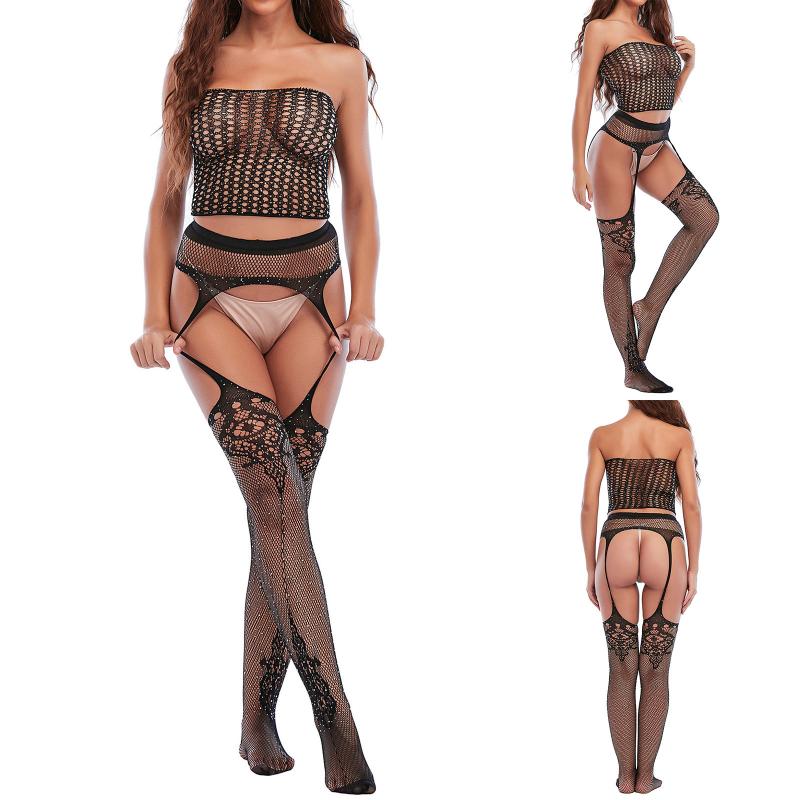 

Women's Sleepwear Sexy Fashion Lace Lingerie Underwear Steel Ring Pajamas Garter Leather For WomenWomen's, Black