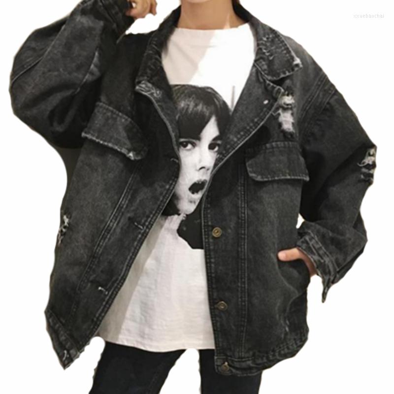 

Women' Jackets Women Clothing Black Denim Girls 2023 Spring Korean Bf Loose Hole Tide Shirt Jeans
