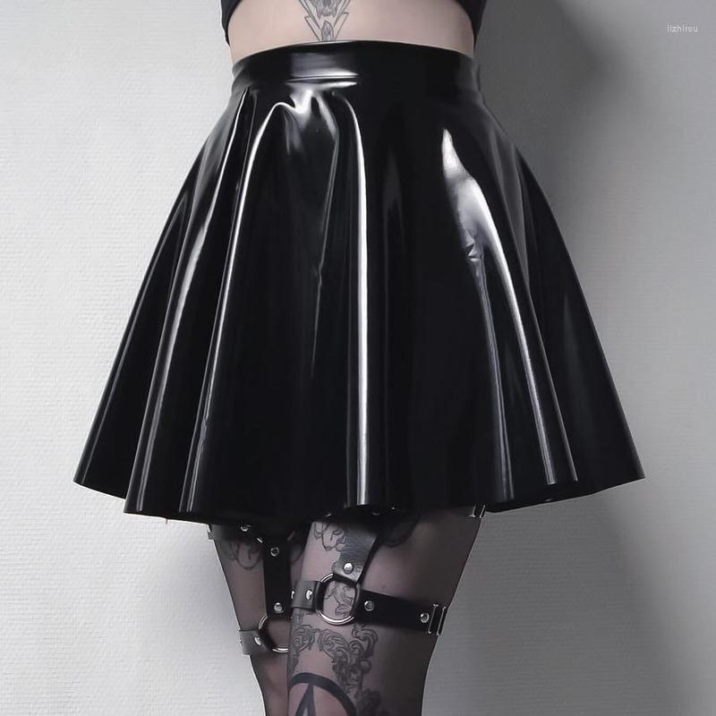 

Skirts Gothic Pu Leather Mini Womens 2023 Sexy Solid Colors Black Pleated Skirt Clothes Summer Goth Punk Slim Streetwear