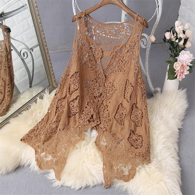 

Women's Vests Women Vest Elegant Lady Hollow Out Lace Big Size Female Casual Sleeveless Coat Cotton Cardigan Short Paragraph WZ1502, Black