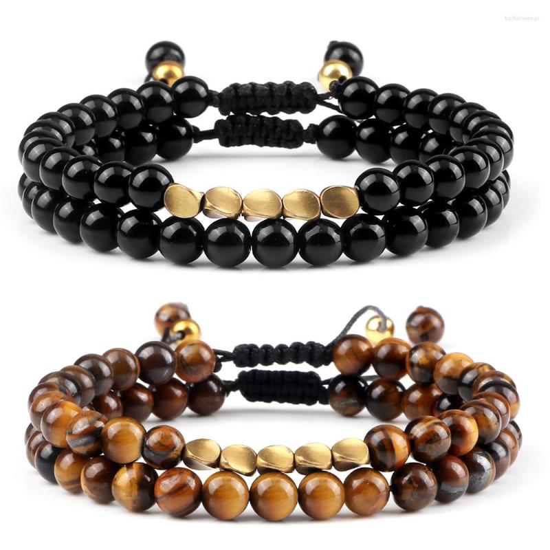 

Strand 2Pcs/Set Personality Irregular Copper Beads Bracelet 6MM Black Lava Polish Matte Tiger Eye Natural Stone Bangle Jewelry Gift