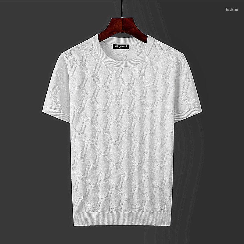 

Men's T Shirts 2023 Spring Autumn Men's Fashion Knitted Short-sleeved Tees Male O-neck Sweater T-shirt Men Handsome Casual Pullover Tops, White