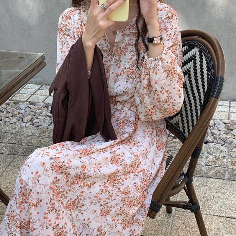 

Casual Dresses Women French Chic Dress Spring Gentle Floral Thin Temperament Waist Robe Fashion Versatile Female Vestidos, Beige pink