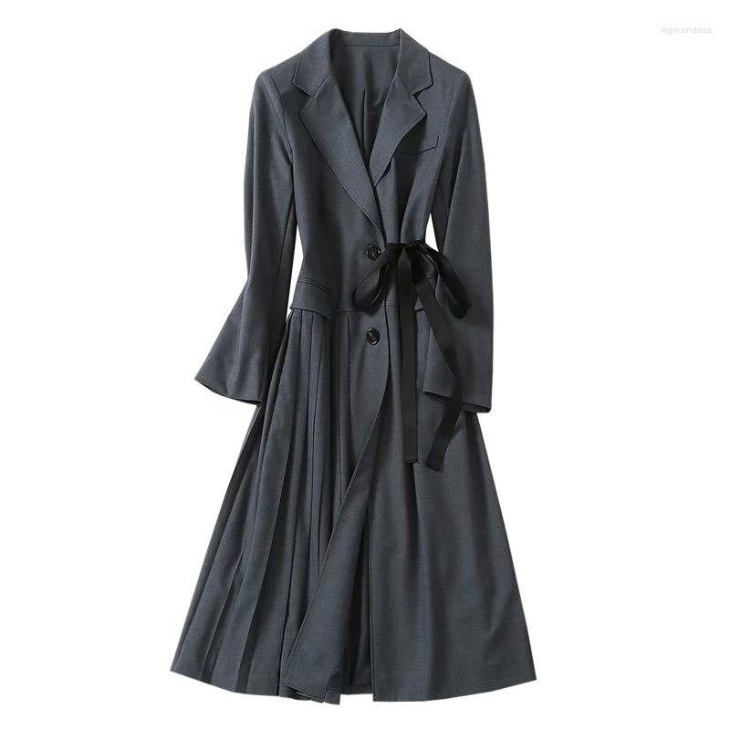 

Casual Dresses Dress For Women 2023 High Quality Spring Autumn Designers Runway Notched Full Sleeves Elegant Party Vestidos, Picture shown