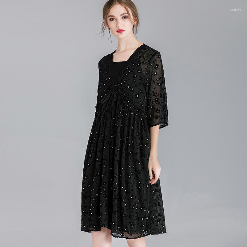 

Party Dresses Women's Plus Size Fashion Slim V Neck Bandage Chiffon High Waist Casual Elegant Dress Two Piece Silver Point Black