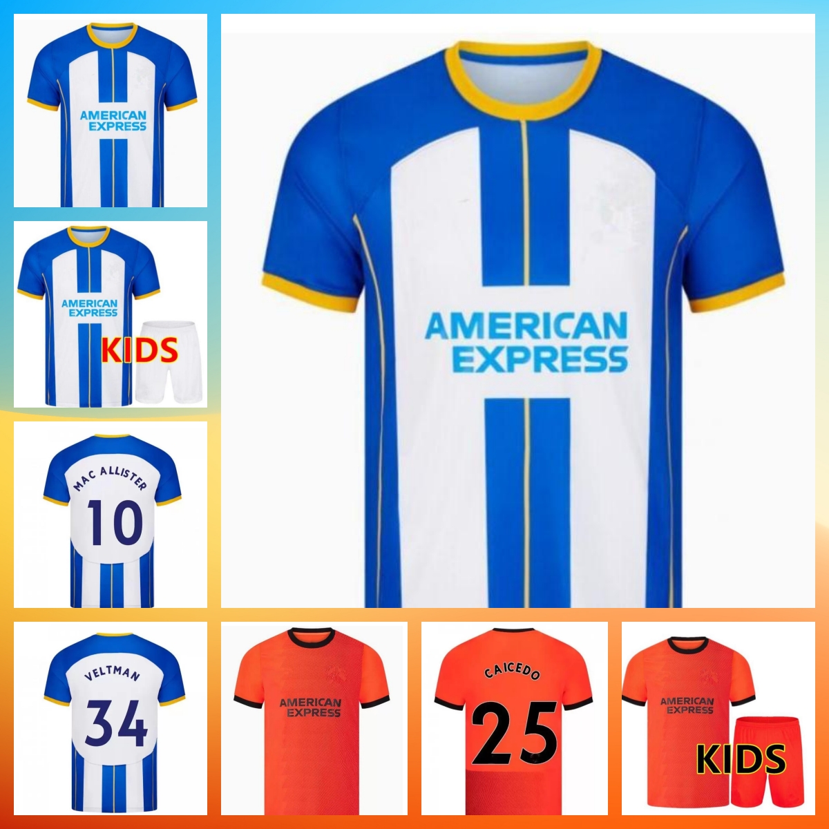 

MAUPAY Cucurella 22 23 Soccer Jerseys WEBSTER TROSSARD MARCH Mac Allister Mwepu Moder 22 23 Home blue Away orange men kids Football Shirt Seagull top thai quality, 05