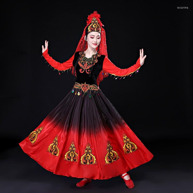 

Stage Wear Xinjiang Costumes National Dance Performance Clothing Women'S Uygur Clothes Play Dress Short Jingle Skirt TA2606