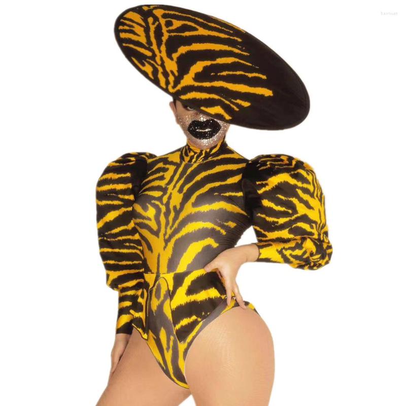 

Stage Wear Leopard Print Costume Three-Piece Suit Turtleneck Women's Party Clothing Theatrical For Women Nightclub, Yellow