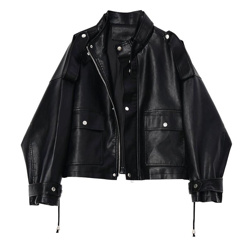 

Women' Leather & Faux Lautaro Short Oversized Jacket Women Long Sleeve Loose Black Zip Up Womens Clothing 2023 Fashion On SaleWomen