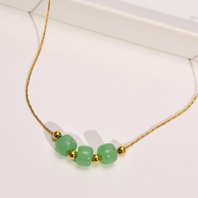 

Pendant Necklaces Women's Chic Chains Jade Necklace 2023 Fashion Jewelry Transshipment Bead Stainless Steel Pendants Collar For Mom