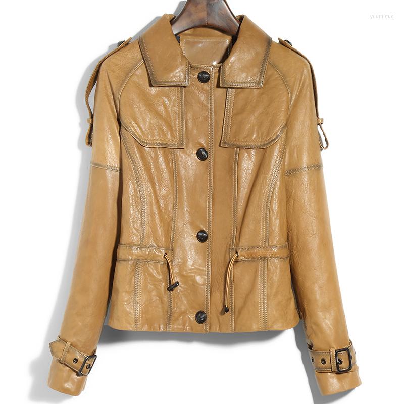 

Women's Leather Genuine Jacket Women Spring Autumn Sheepskin Real Korean Vintage Tops Clothes 2023 J2023P001 YY1737, Red