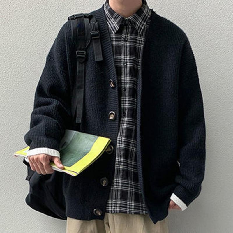 

Men's Jackets Men Cardigan Autumn 2023 For Sweater Knitted Solid Color Loose Casual Korean Fashion Knitwear Coats Chaquetas Hombre, Black