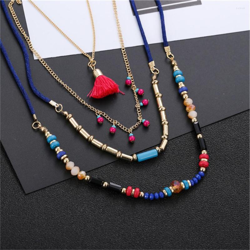 

Chains European Ethnic Bohemia Colorful Beaded Necklace Women Summer Beach Multilayer Tassel Nekclace For Jewelry ZJ-01