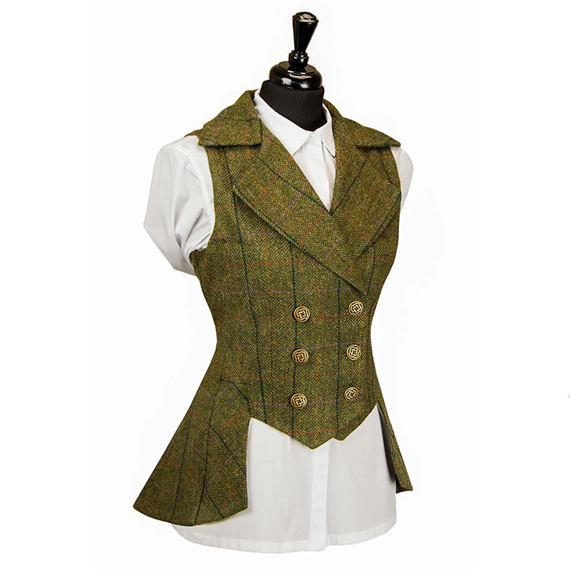 

Women s Vests Womans Army Green Plaid Herringbone Tweed Business Waistcoat Tailored Collar Vintage OL for Wedding 230225, Style 3 khaki