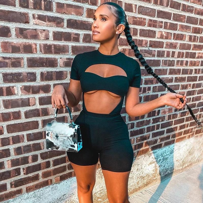 

Active Sets Women 2 Piece Set Sexy Hollow Out Short Sleeve O Neck Bodysuits Skinny Shorts Summer Tracksuit Vacation Outfits, Picture shown