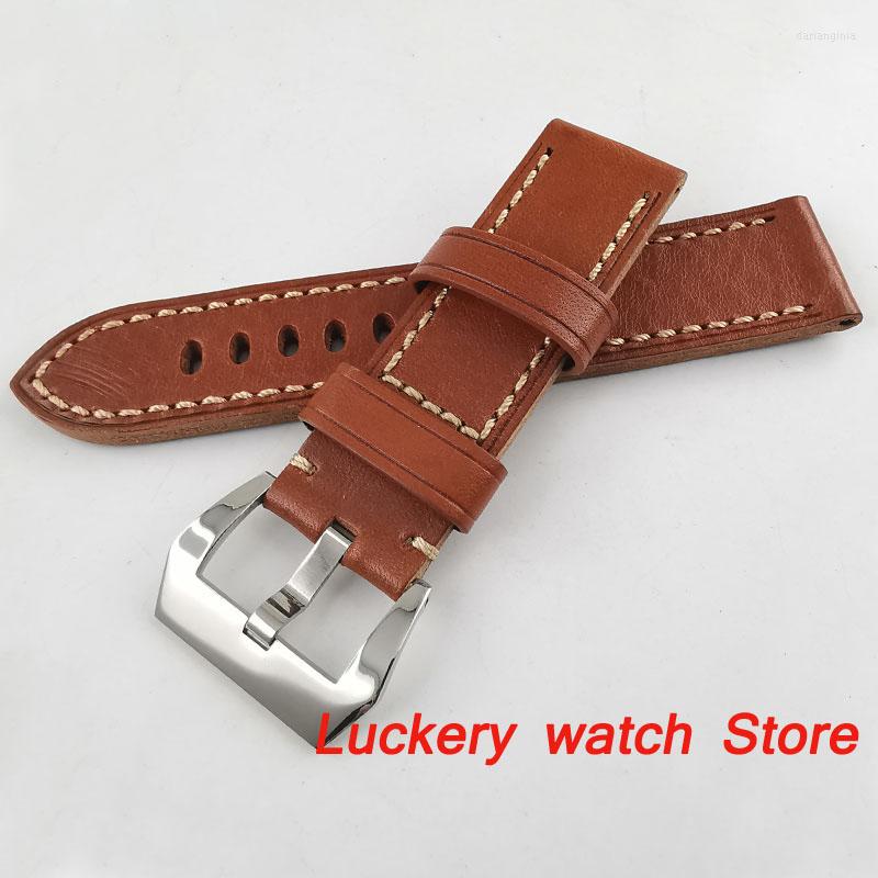 

Watch Bands 24mm Brown Leather Strap Fit Military Men's Watch-BD02