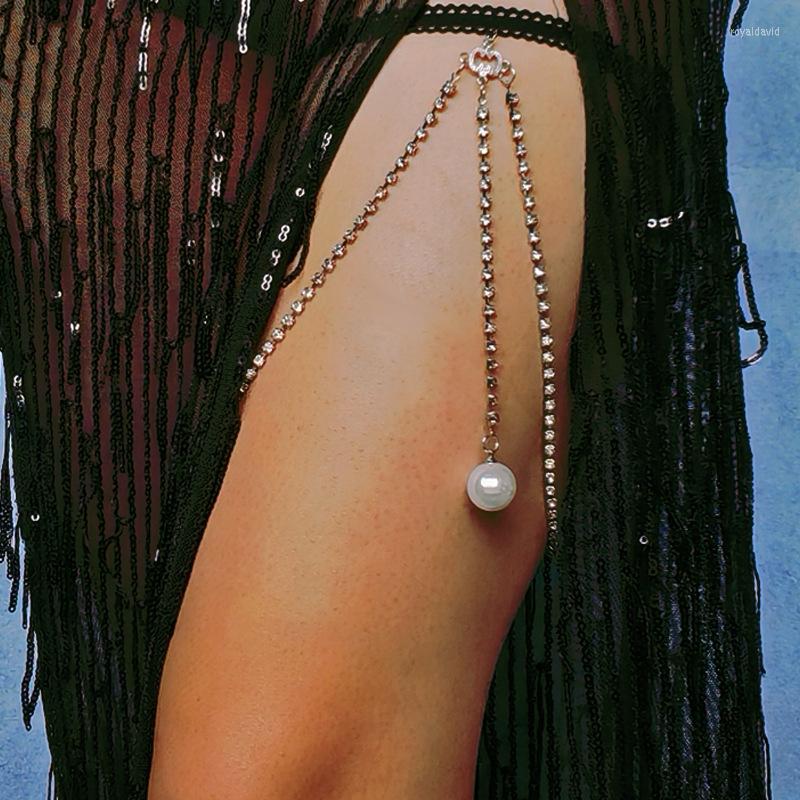 

Anklets Bohemian Shiny Rhinestones Leg Chain For Women Sexy Long Pearl Pendants Thigh Harness Beach Nightclub Body Jewelry
