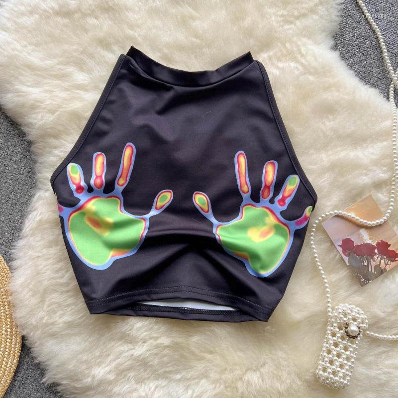 

Women's Tanks Summer Printing Camisole Female Camis Spicy Girl Black Halter Tank Sleeveless Ins Crop Top Women Fashion Clothes Drop