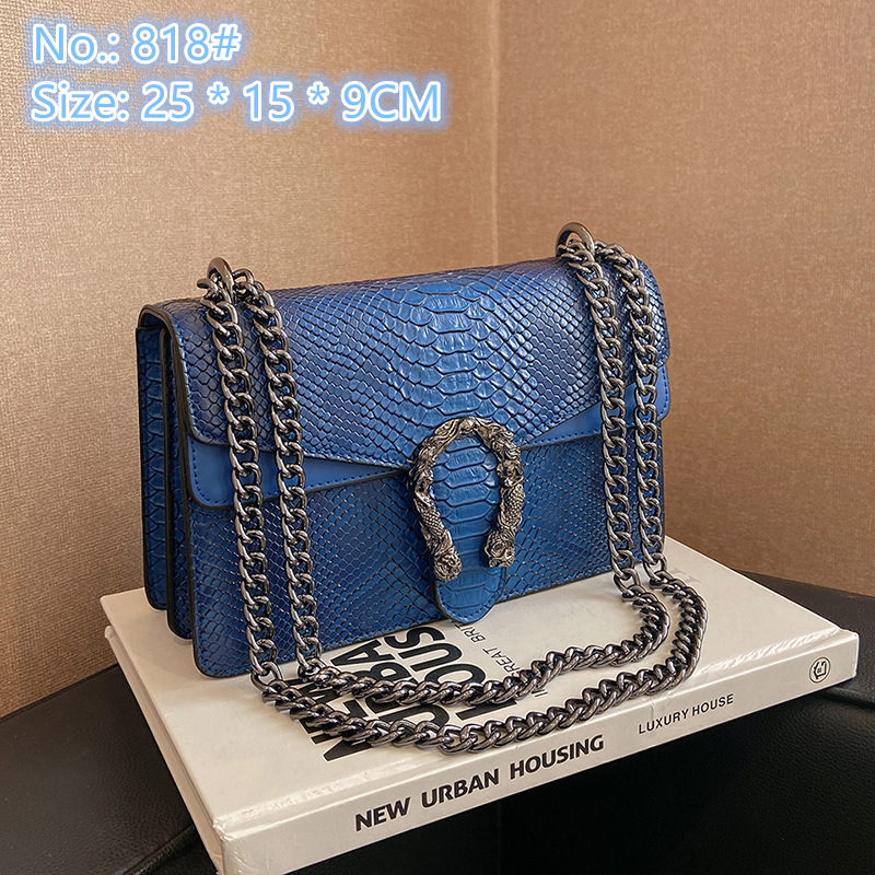 

Factory wholesale ladies shoulder bags 8 colors classic embossed solid color leather chain bag street trend crocodile handbag elegant double flip fashion handbags