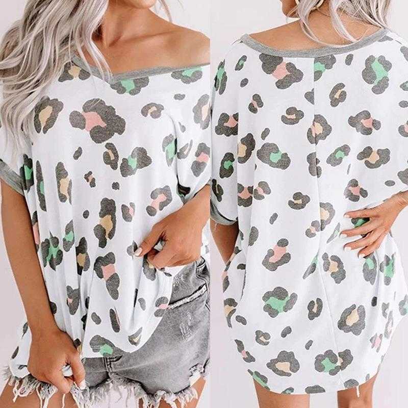 

Womens Summer Shirt Loose V Neck Short Sleeved Printed T Kimono Sleeve Top, White
