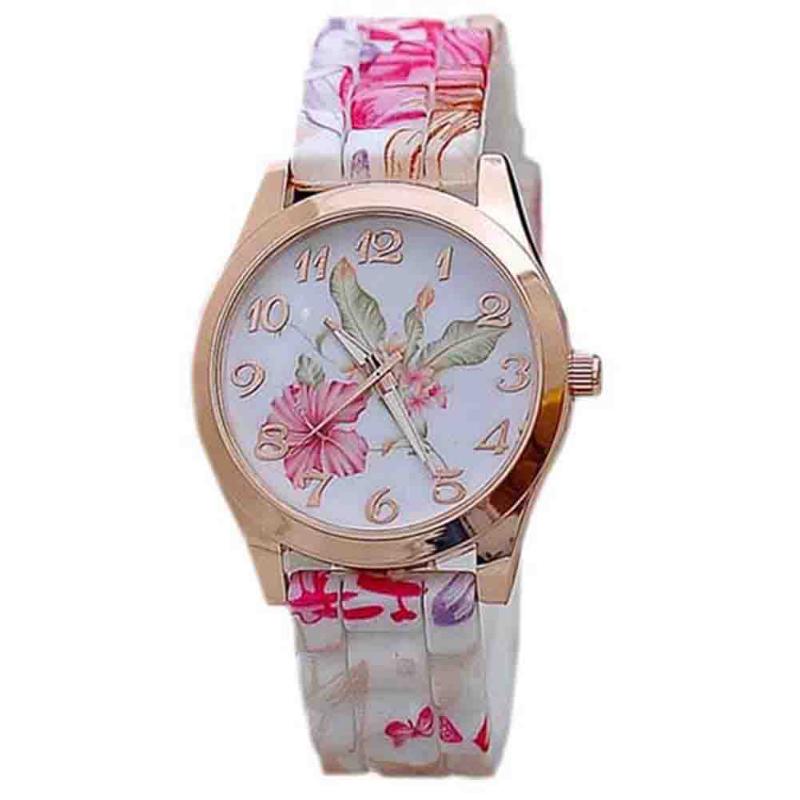 

Wristwatches Retro Silicone Quartz Watch Women Ladies Fashion Flower Printed Bracelet Clock Relogio Feminino Watches Reloj MujerWristwatches