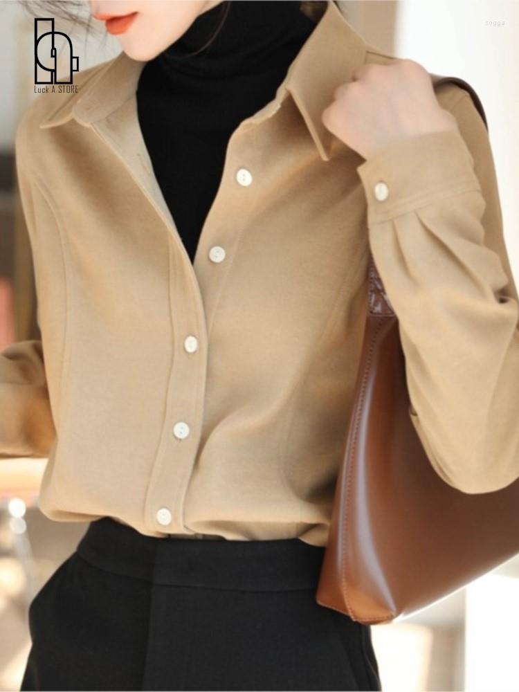 

Women' Blouses Pffice Lady Autumn Winter Sanded Corduroy Shirt Female Korean Thicken Casual For Woman, Beige