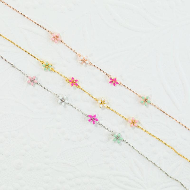 

Link Bracelets Chain High Quality Exquisite Oil Color Flower Bracelet Fashion Temperament Colorful Five Petal Gifts For Women JewelryLink