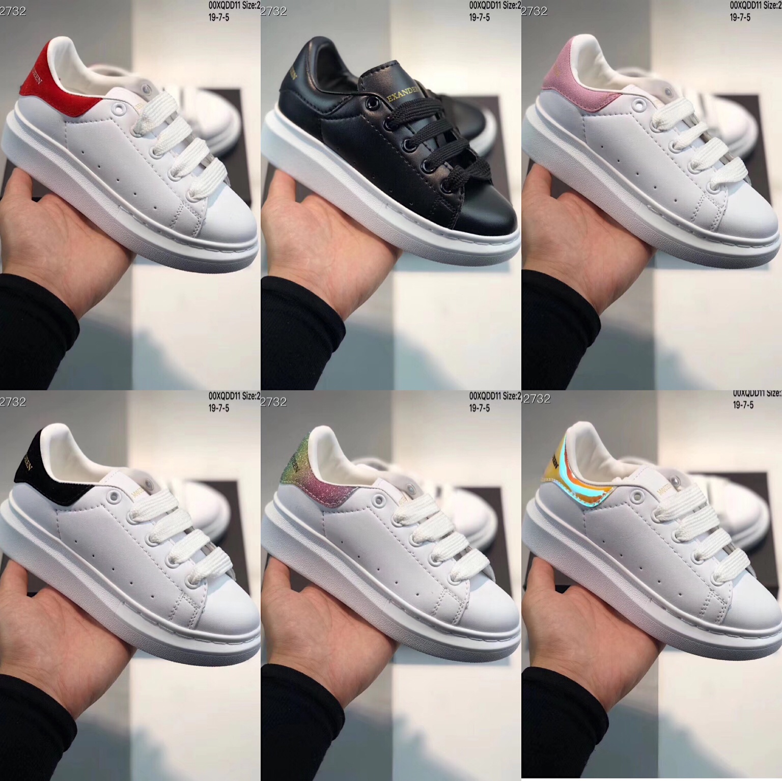 13Color Alexander Mcqueen Kids Shoes Oversized Sneakers Leather Platform Designer Women Men Flat Sole Sneaker Black Classic Suede Velvet sz26-35