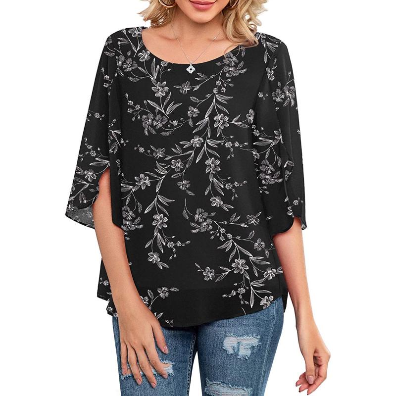 

Women's Blouses & Shirts Port For Women Summer Casual Scoop Neck Loose Top Seven Points Sleeve Printed Shirt Rucksack TeesWomen's, Black