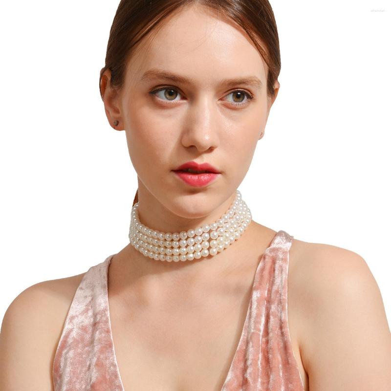 

Choker Elegant White Simulated Pearl Multilayer Necklace Round Bead Wedding Gifts For Women Girl Fashion Jewelry