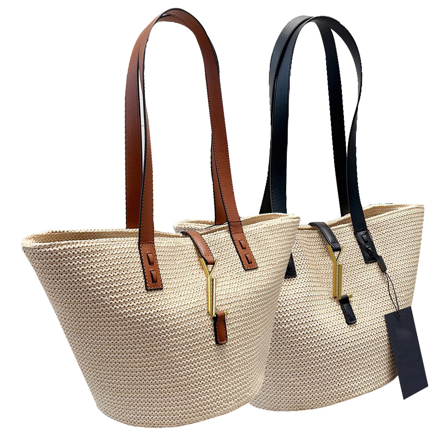 

Designer Bags Summer Fashion Rattan Women Shoulder Woven Female Handbags Large Capacity Summer Beach Straw Bags Casual Totes Purses, Black