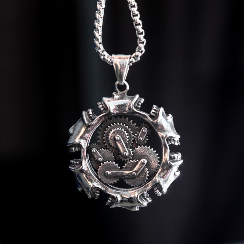 

Chains Gothic Mechanical Gear Skull Pendant Necklace Punk Hip Hop Stainless Steel Mens Biker Steampunk Accessories WholesaleChains
