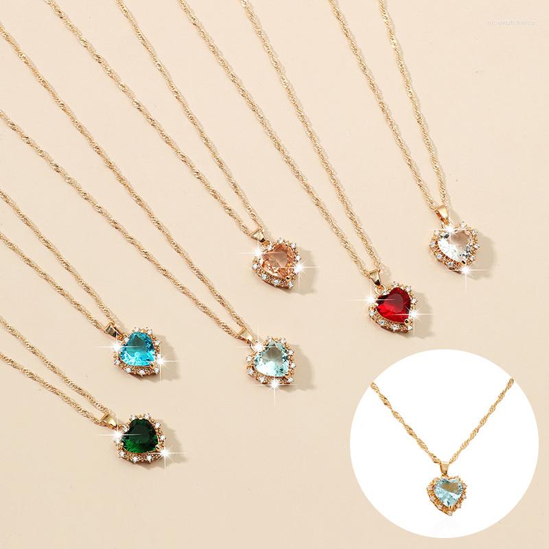 

Pendant Necklaces Zircon Heart Necklace Women Korean Fashion Female Wedding Jewelry Long Neck Chain Fairy Boho Valentine Gift