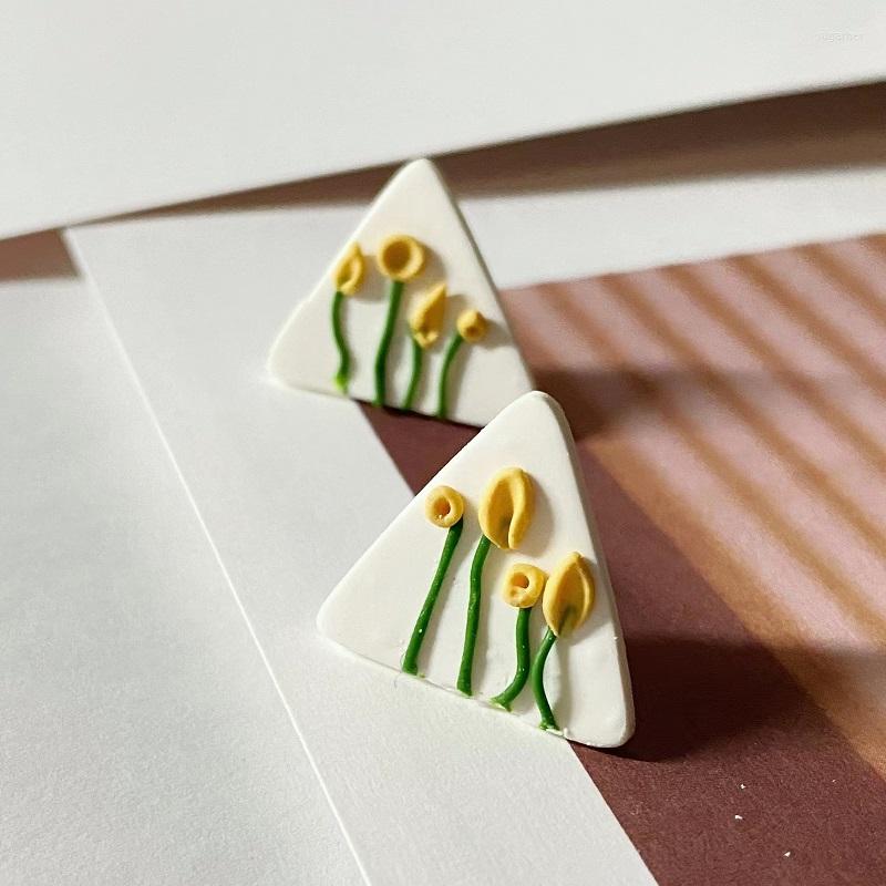 

Stud Earrings Redamancy Handmade Pink Green Earring Polymer Clay For Women Flower Pattern Unusual Jewelry Accessory