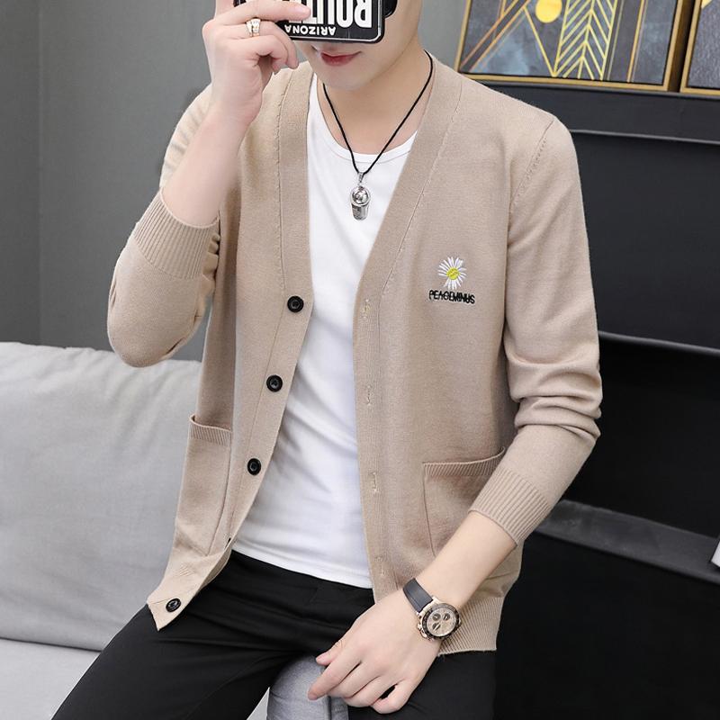 

Men's Sweaters Long Sleeve Men Casual Cardigan Sweater Single Breasted Korean Style V-neck Jackets Solid Color ClothingMen's, K606-black