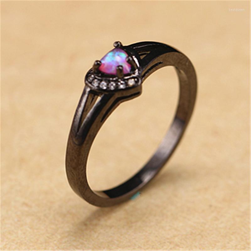 

Wedding Rings Silver Ring Classic Fashion Heart-shaped Black Plated Opal Hand Jewelry Temperament Women