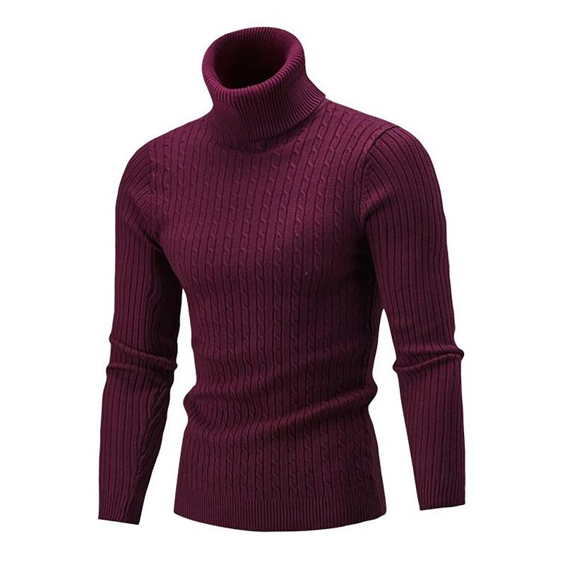 

Men's Sweaters Men Turtleneck Warm Slim Fit Sweater Ribbed Knitted Pullover Top Long Sleeve Pure Color KnitwearMen's, Black