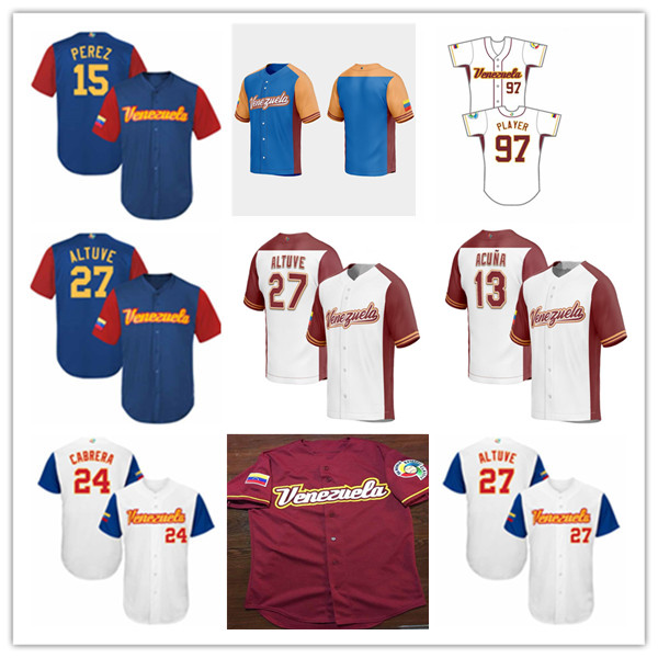 

Jose Altuve Venezuela 2023 World Baseball Classic WBC Jerseys Ronald Acuna Jr Miguel Cabrera Luis Arraez Andres Gimenez Rengifo Eugenio Suarez Eduardo Rodriguez, Man white