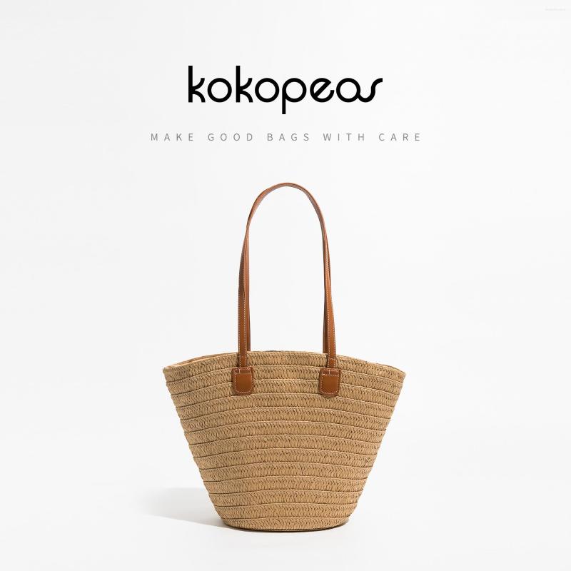 

Evening Bags KOKOPEAS Summer Fan-Shaped Women Straw Beach Bag Solid Color Casual Shopper Handbag Large Capacity Shoulder Hobo Purse 2023