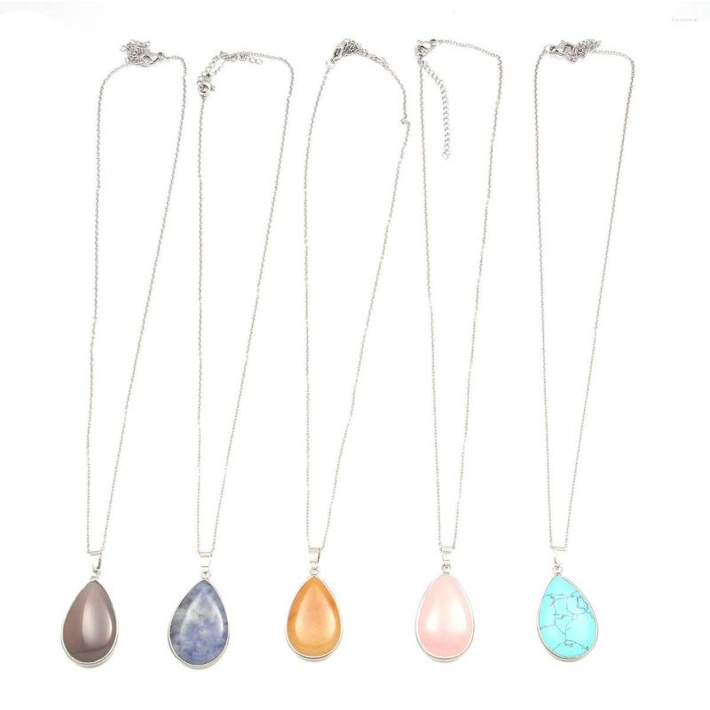 

Pendant Necklaces Natural Stone Necklace Simple Water Drop Turquoise Opal Crystal Jewelry Good Quality For Women