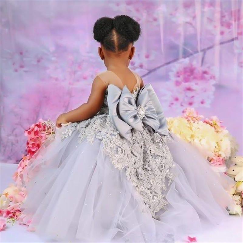 

Girl Dresses Girl's Lovely Puffy Baby First Birthday Party Dress Applique Lace Flower Kid Clothes Pageant Gown, Pink
