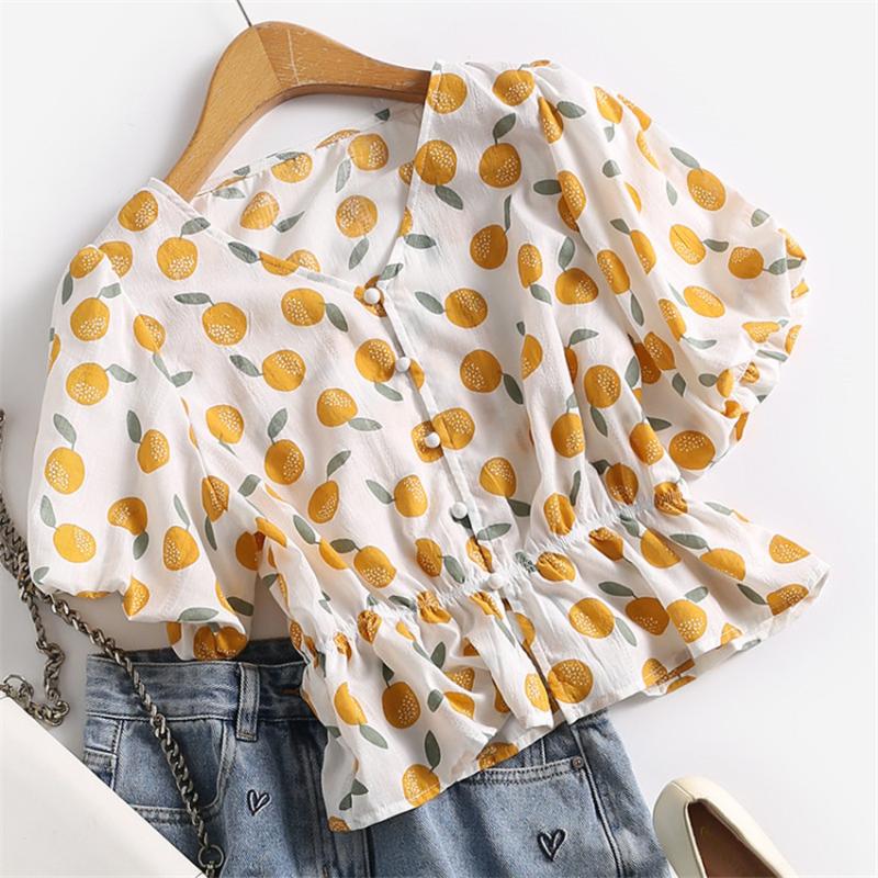 

Women's Blouses & Shirts Gowyimmes 2023 Summer Print Blouse Big Size Lady V-neck Chiifon Shirt Spring Slim Women Short Sleeve Blusas Crop To, Picture color