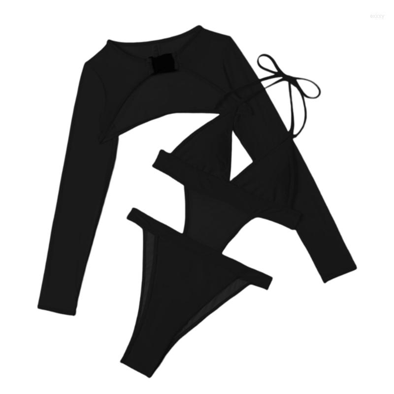 

Women' Swimwear Womens Deep V-Neck 2 Piece Outfit Sexy Cutout Bodycon Buckle Swimsuit, Black