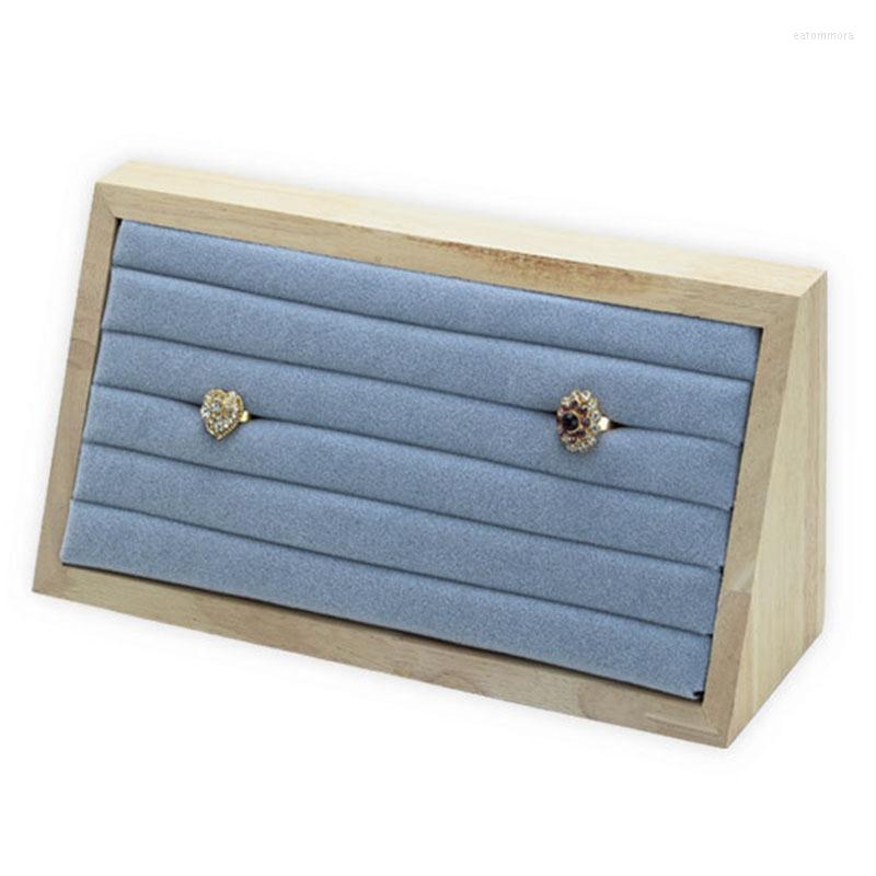 

Jewelry Pouches Wooden Flannel Display Tray Earring Ring Storage Box