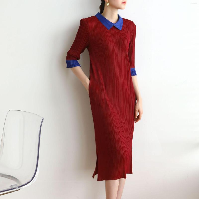 

Party Dresses Autumn And Summer Miyake Pleated Ladies Fashion Casual Five-point Sleeve Slim Commuter Dress, Picture color