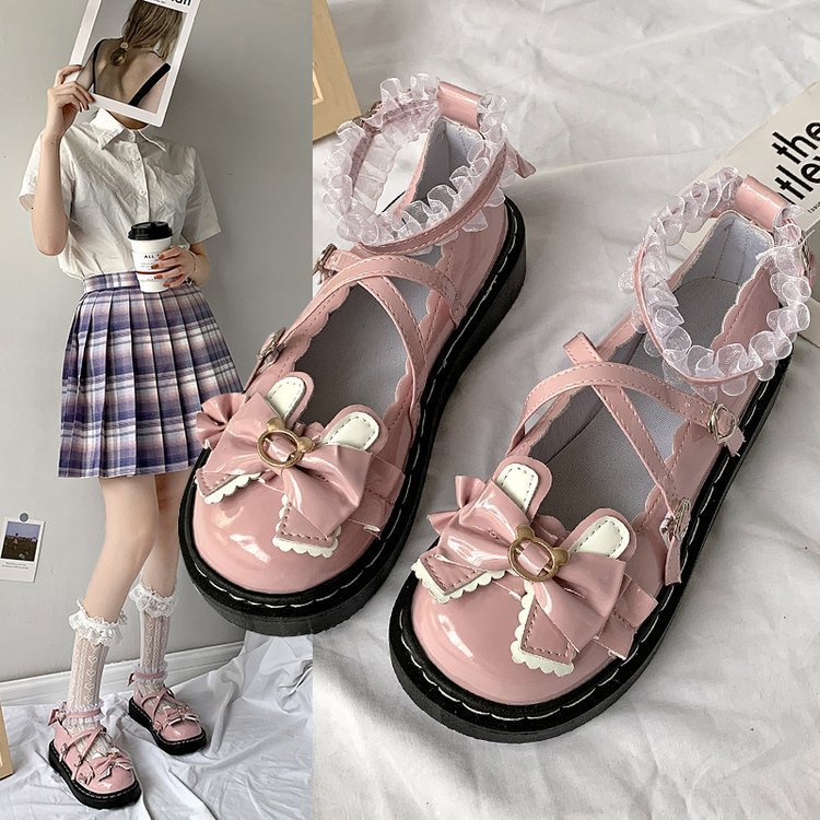 

Dress Shoes Women's Mary Jane Shoes Fashion Autumn Bow-knot Buckle Women Shoes Japanese Student Uniform Lolita Round Toe Flat Shoes 230225, White