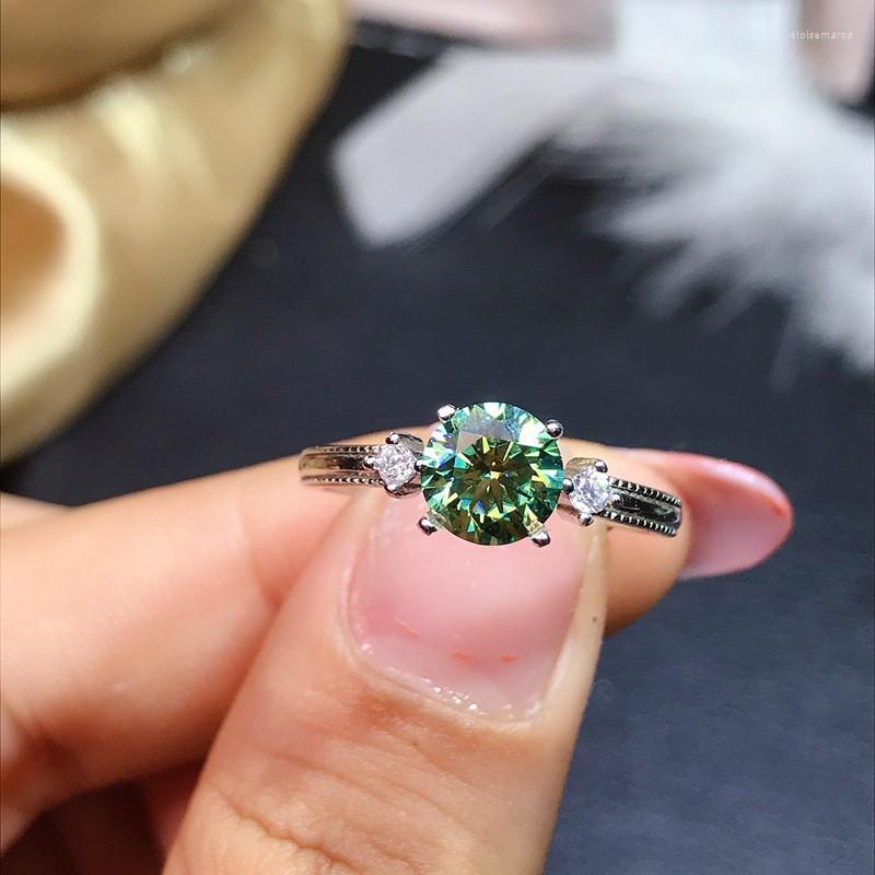 

Wedding Rings Boho Female Luxury Crystal Opening Ring 6.5MM Round Green Zircon Stone For Women Jewelry Vintage Silver Color
